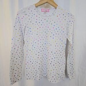 Koi Shirt Womens XXS White Multicolor Star Print Long Sleeve Tee Top Glitter